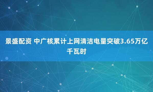 景盛配资 中广核累计上网清洁电量突破3.65万亿千瓦时